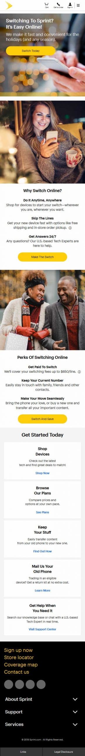 Original 'Switch to Sprint' Landing Page on Mobile